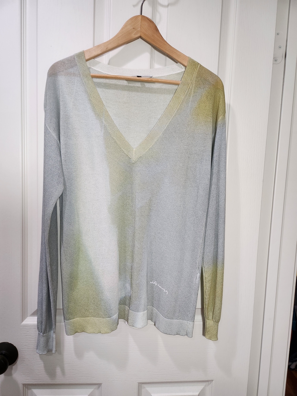 Adolfo Dominguez Womens Size M V-Neck Sweater Watercolor Ombre Print Lightweight